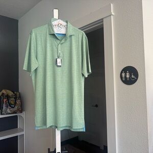 johnnie-O Mint Green and Light Blue Striped Polo